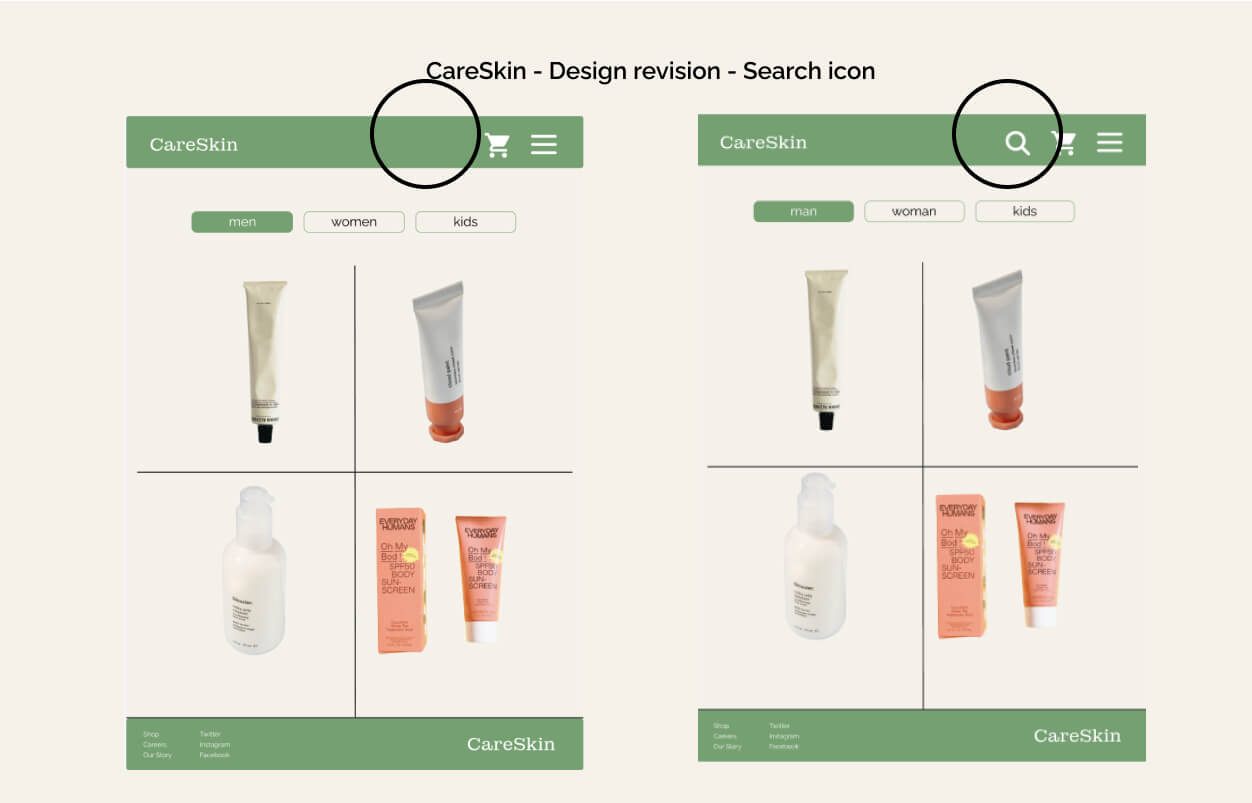 design iteration for careskin website