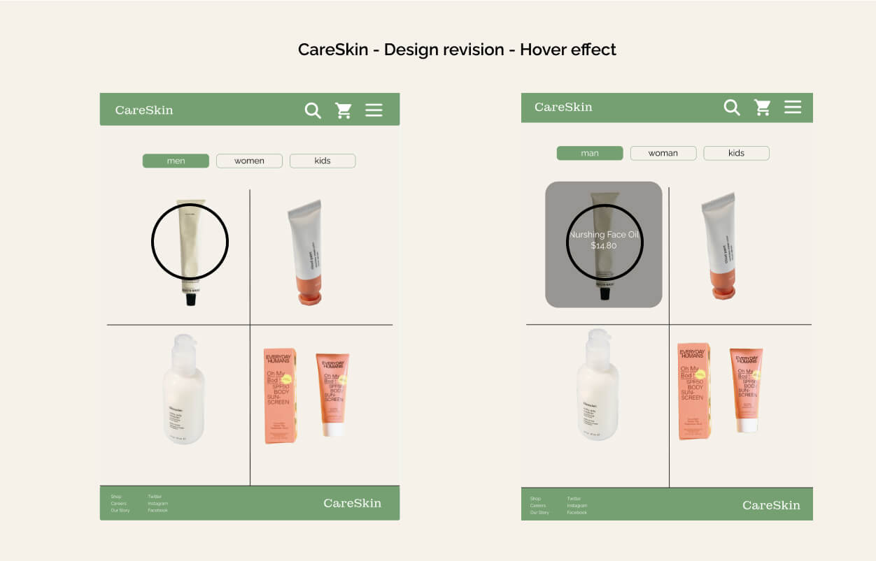 design iteration for careskin website