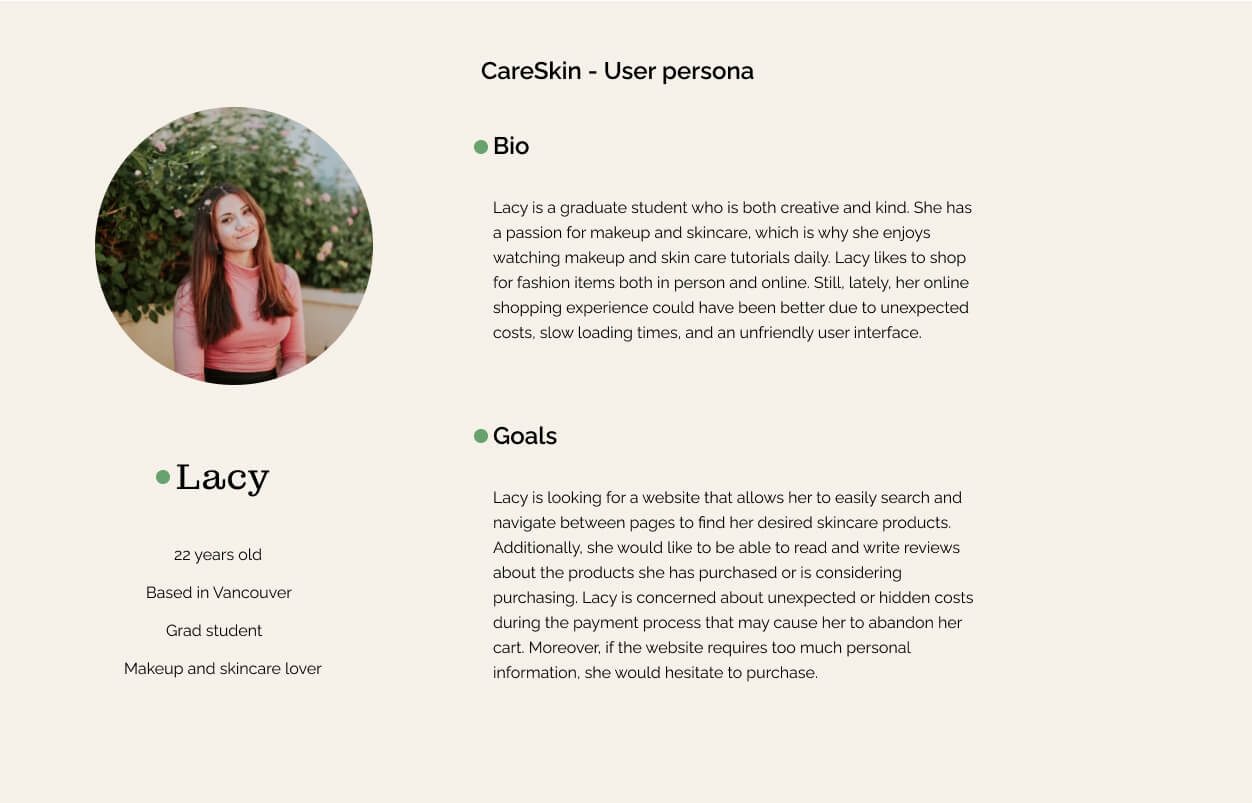 user persona for careskin website